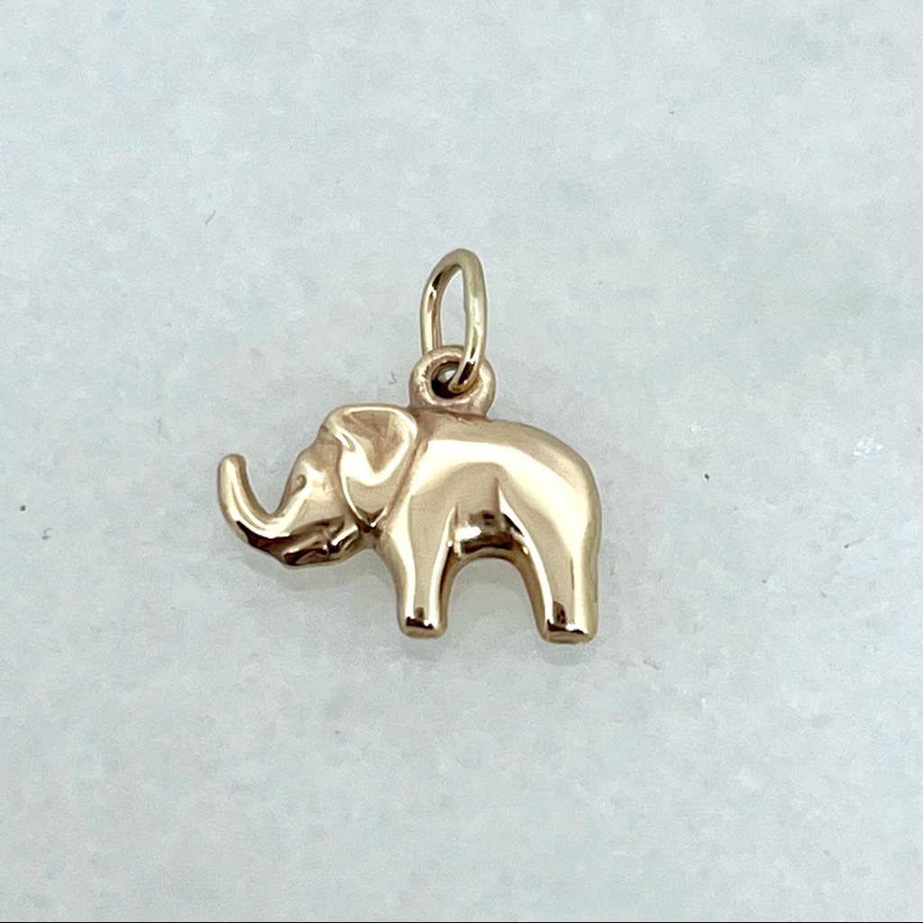 10k Yellow Gold Puffed Elephant Pendant Charm .38g 5/8" - New, Great Gift